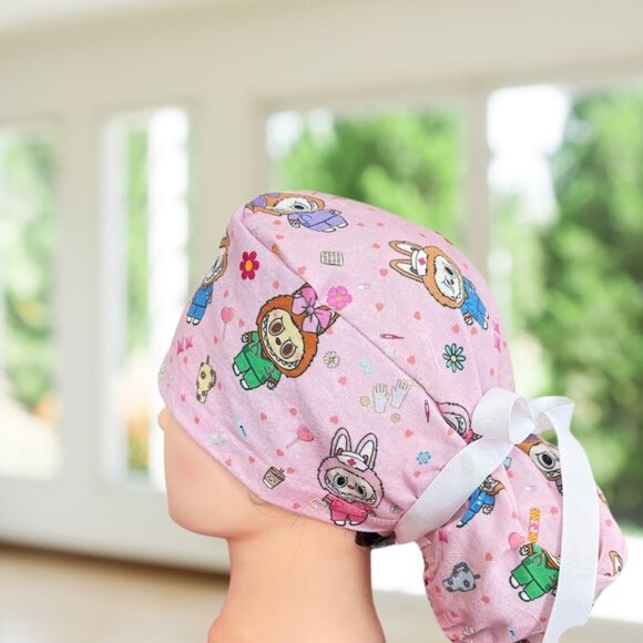 Premium Cute Monster Healthcare~ Ponytail Scrub Cap, Surgical Hat, CNA, Gifts - Picture 3 of 5